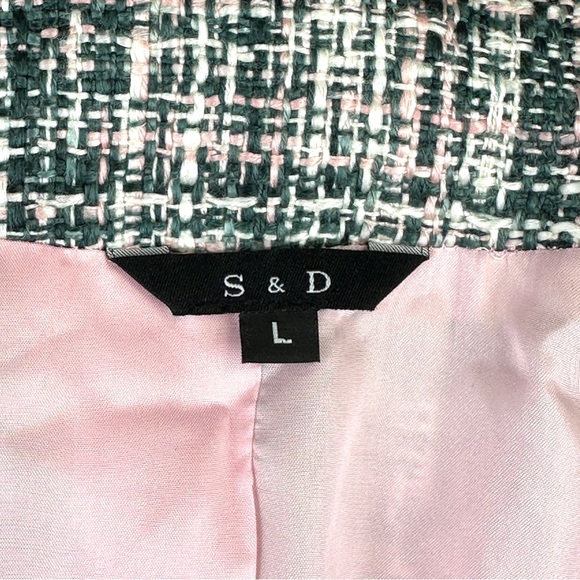 Vintage S&D Bouclé Y2K Tweed Cropped Blazer - Pink & Green - Size L - Picture 3 of 8
